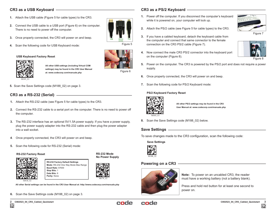 Code CR3 Cabled Quick Start User Manual | 2 pages