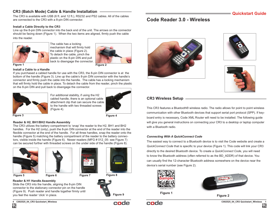 Code CR3 Wireless Quick Start User Manual | 2 pages