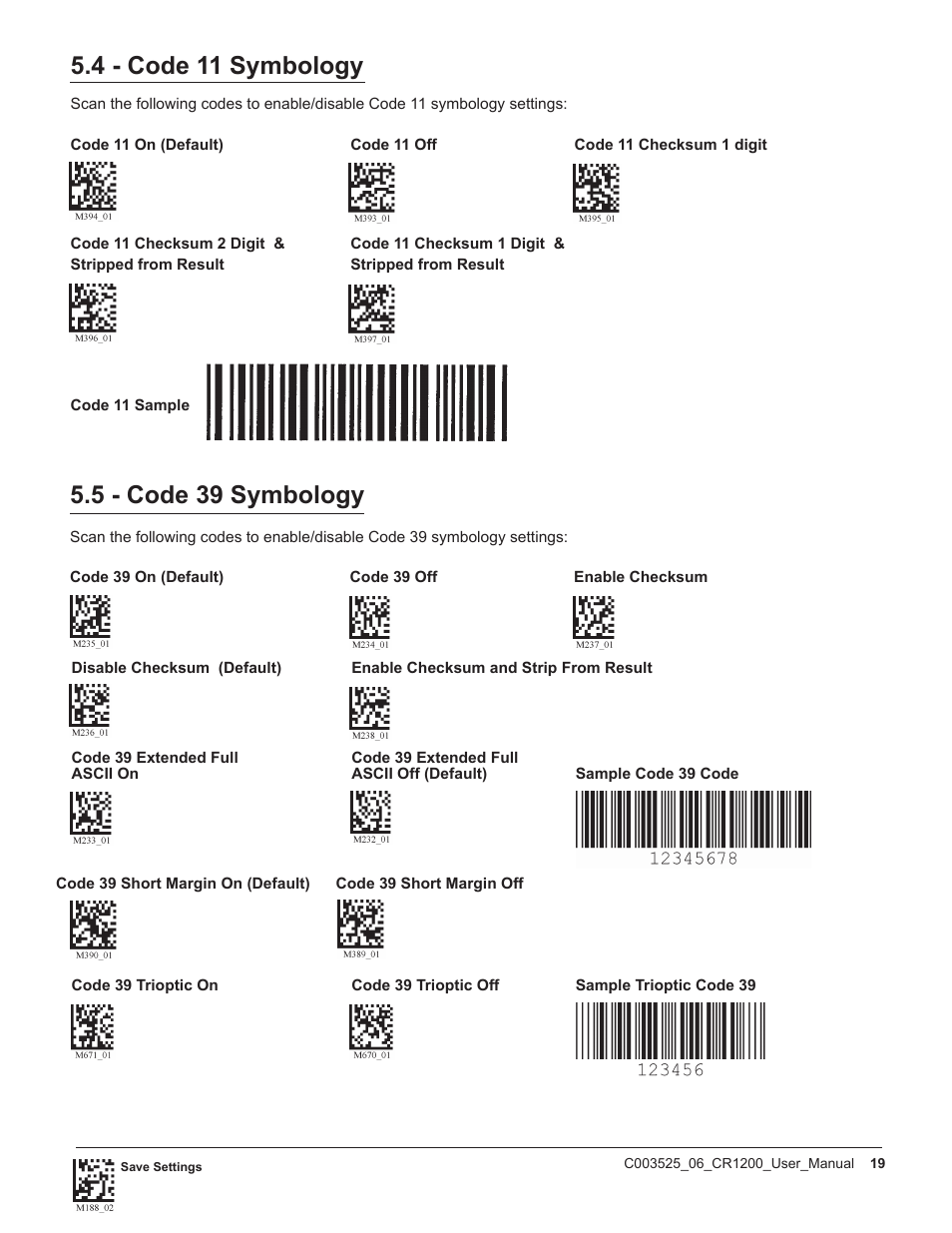 5 - code 39 symbology, 4 - code 11 symbology | Code CR1200 User Manual | Page 24 / 39