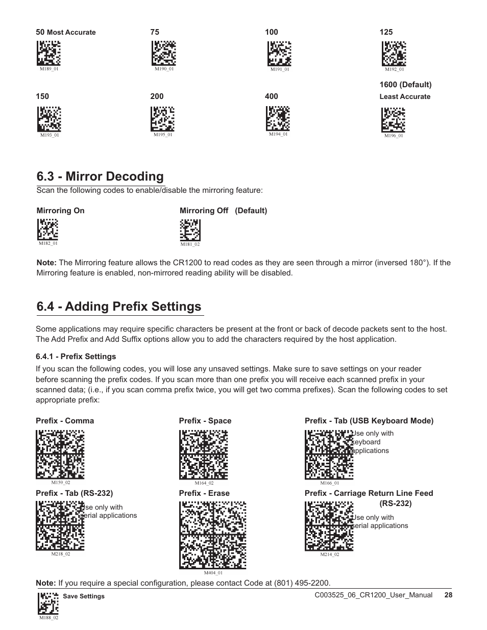 3 - mirror decoding, 4 - adding prefix settings | Code CR1200 User Manual | Page 33 / 39