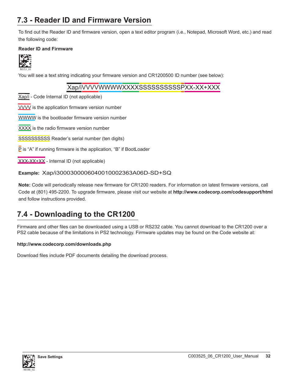 3 - reader id and firmware version | Code CR1200 User Manual | Page 37 / 39