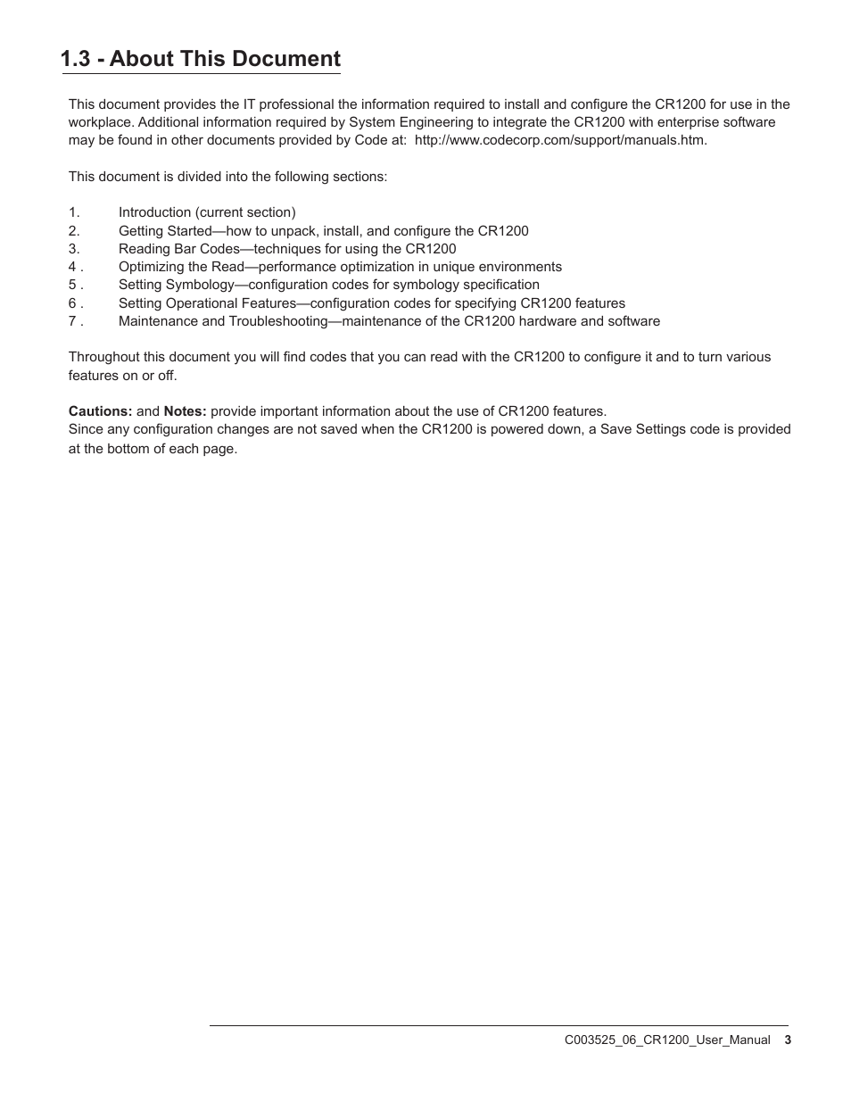 3 - about this document | Code CR1200 User Manual | Page 8 / 39