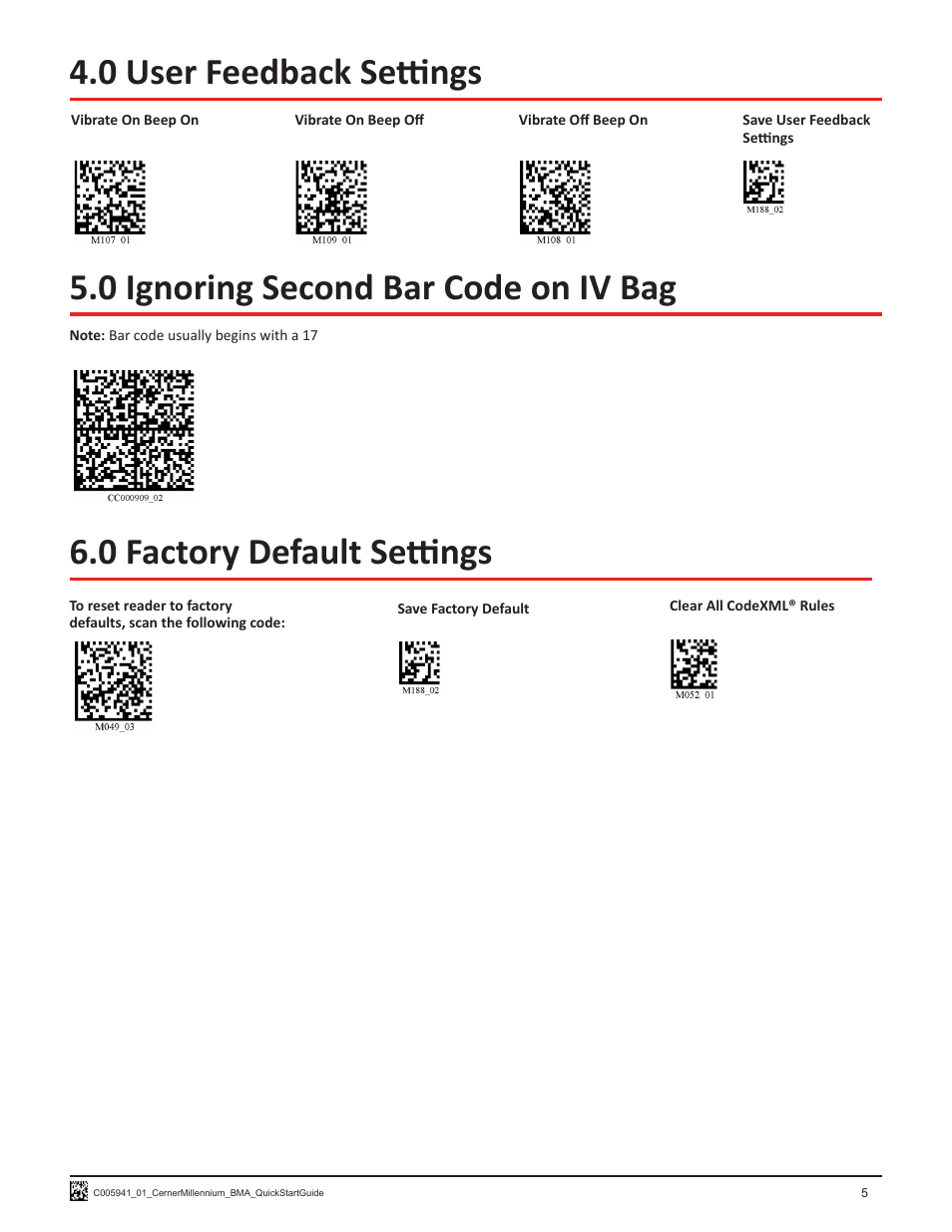 0 factory default settings | Code CR1200 Cerner Millenium HIS Quick Start User Manual | Page 7 / 8