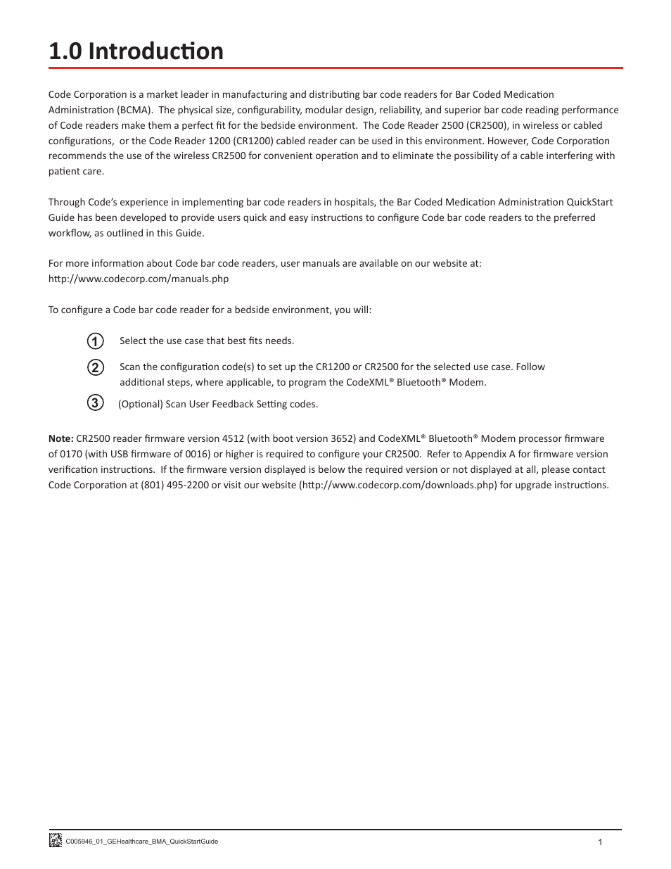 0 introduction | Code CR1200 GE Healthcare HIS Quick Start User Manual | Page 3 / 8