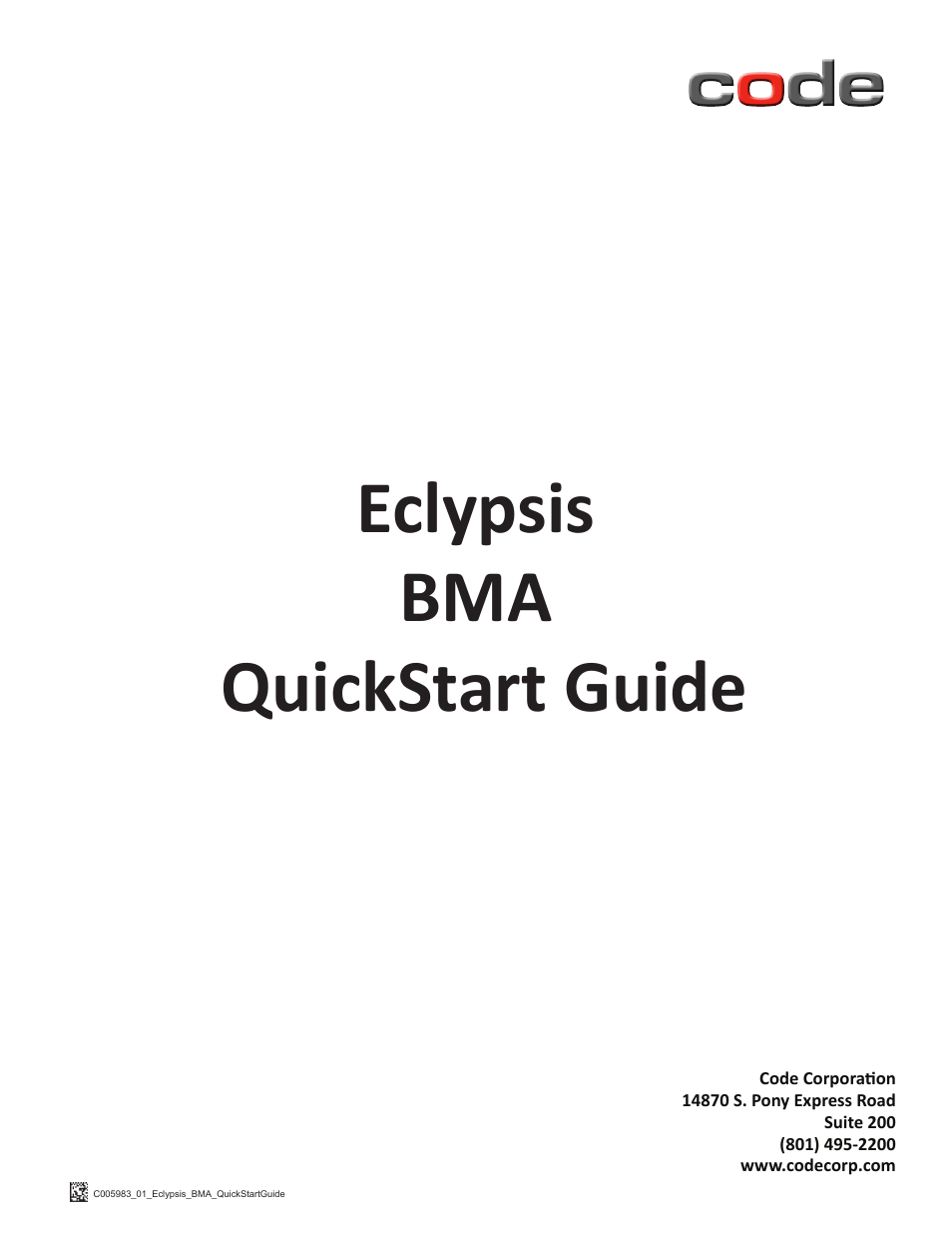 Code CR1200 Eclypsis HIS Quick Start User Manual | 8 pages