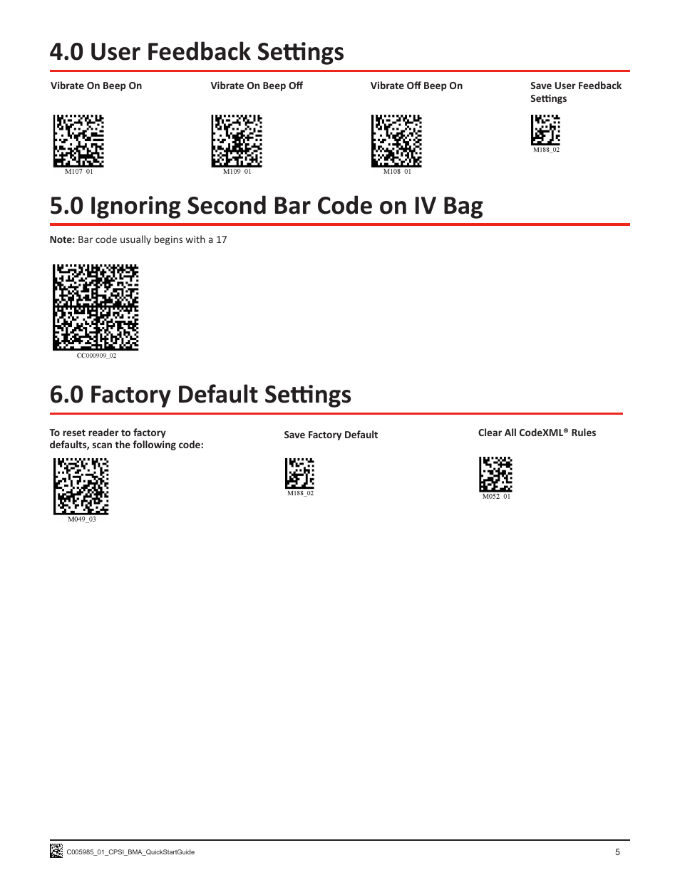 0 factory default settings | Code CR1200 CPSI HIS Quick Start User Manual | Page 7 / 8