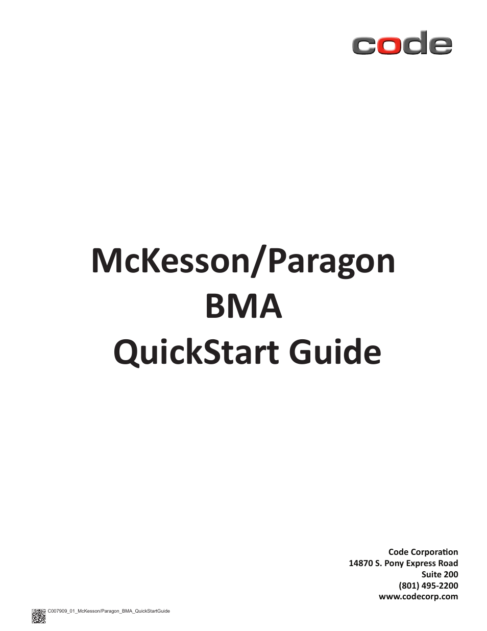 Code CR1200 McKesson Paragon Quick Start User Manual | 8 pages