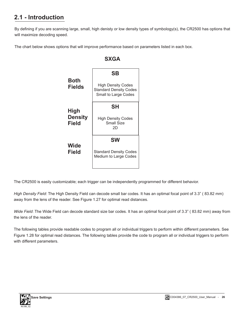 1 - introduction, Both fields wide field sxga high density field | Code CR2500 User Manual | Page 32 / 62