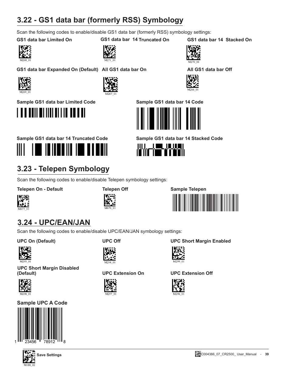 22 - gs1 data bar (formerly rss) symbology | Code CR2500 User Manual | Page 45 / 62