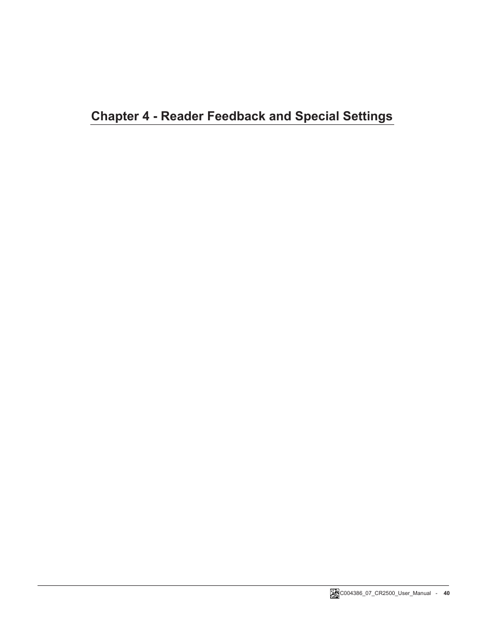 Chapter 4 - reader feedback and special settings | Code CR2500 User Manual | Page 46 / 62