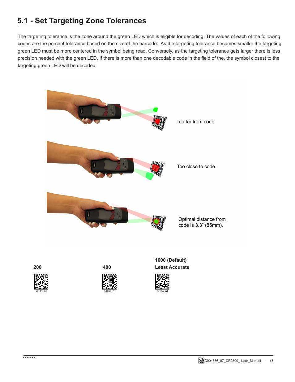 1 - set targeting zone tolerances | Code CR2500 User Manual | Page 53 / 62