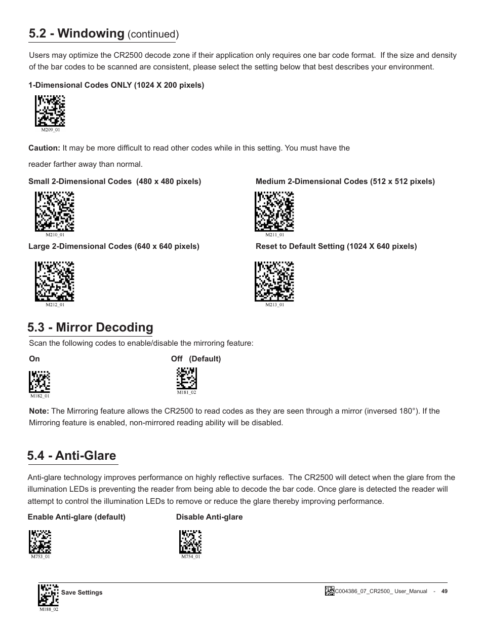 3 - mirror decoding, 2 - windowing, 4 - anti-glare | Continued) | Code CR2500 User Manual | Page 55 / 62