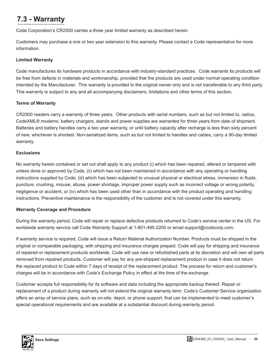 3 - warranty | Code CR2500 User Manual | Page 61 / 62