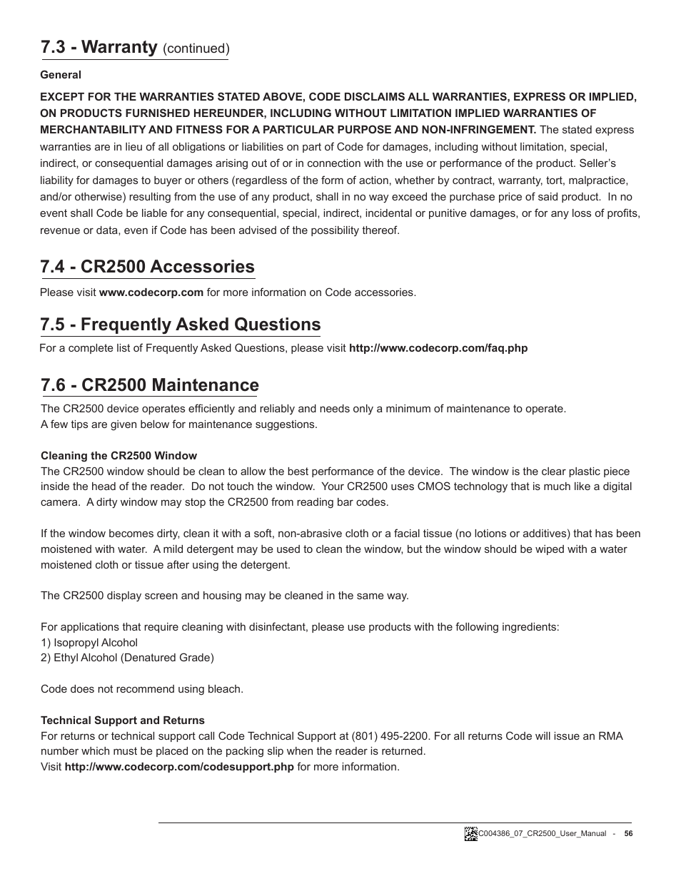 5 - frequently asked questions, 3 - warranty | Code CR2500 User Manual | Page 62 / 62