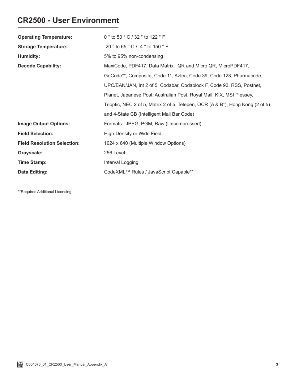 Cr2500 - user environment | Code CR2500 Appendix User Manual | Page 3 / 3