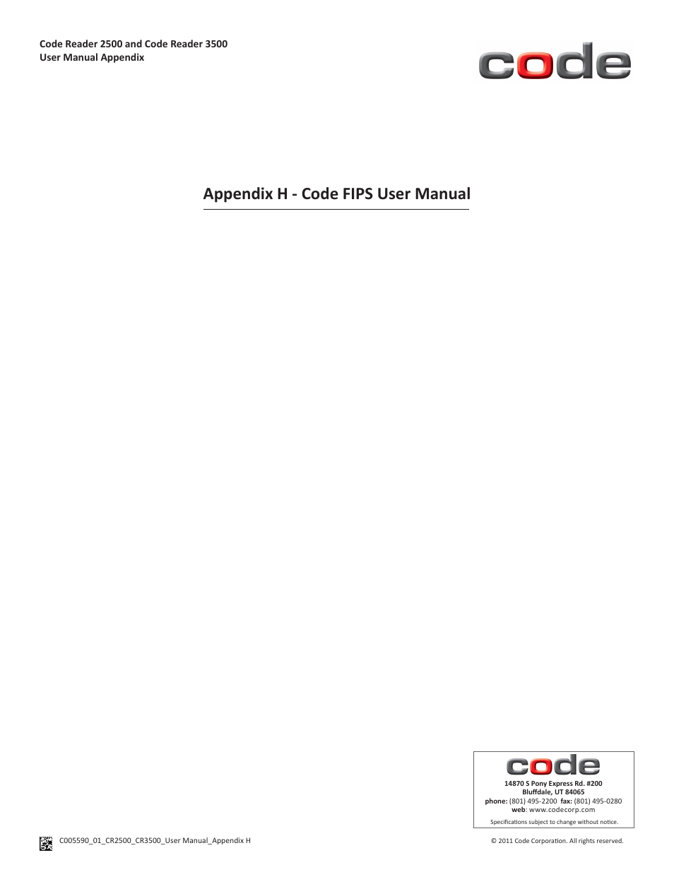 Code CR2500 Code FIPS User Manual | 8 pages