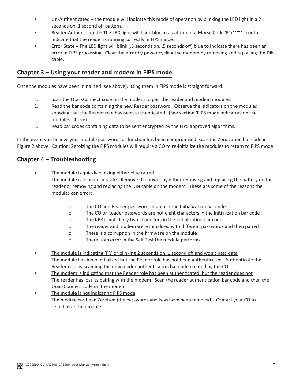 Chapter 4 – troubleshooting | Code CR2500 Code FIPS User Manual | Page 8 / 8