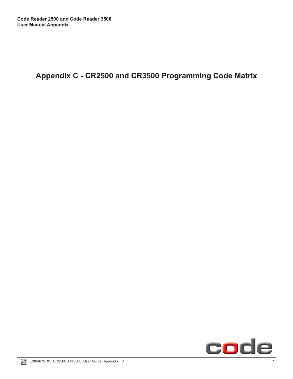 Code CR2500 Programming Code Matrix User Manual | 20 pages