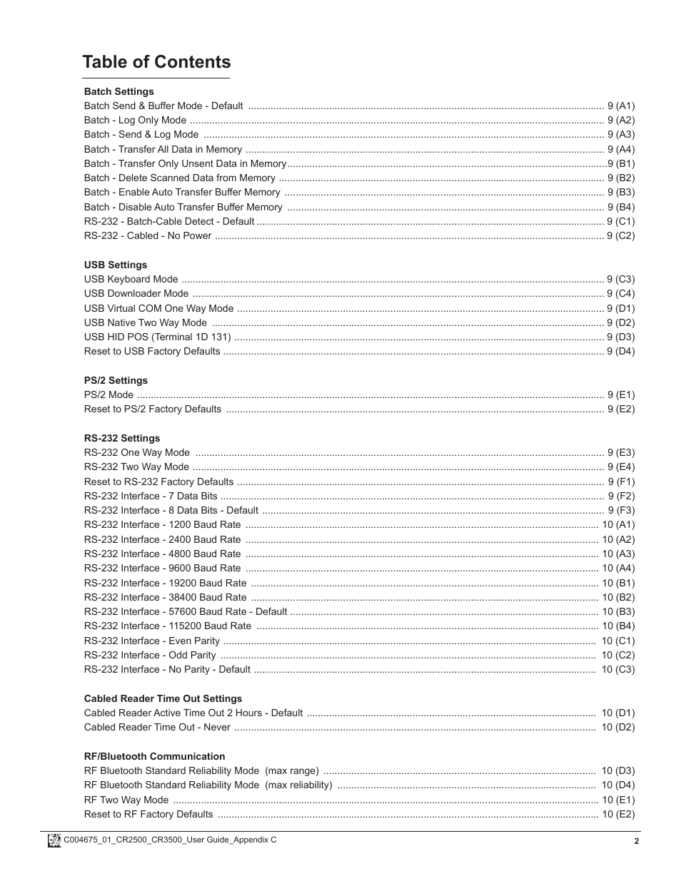 Code CR2500 Programming Code Matrix User Manual | Page 2 / 20