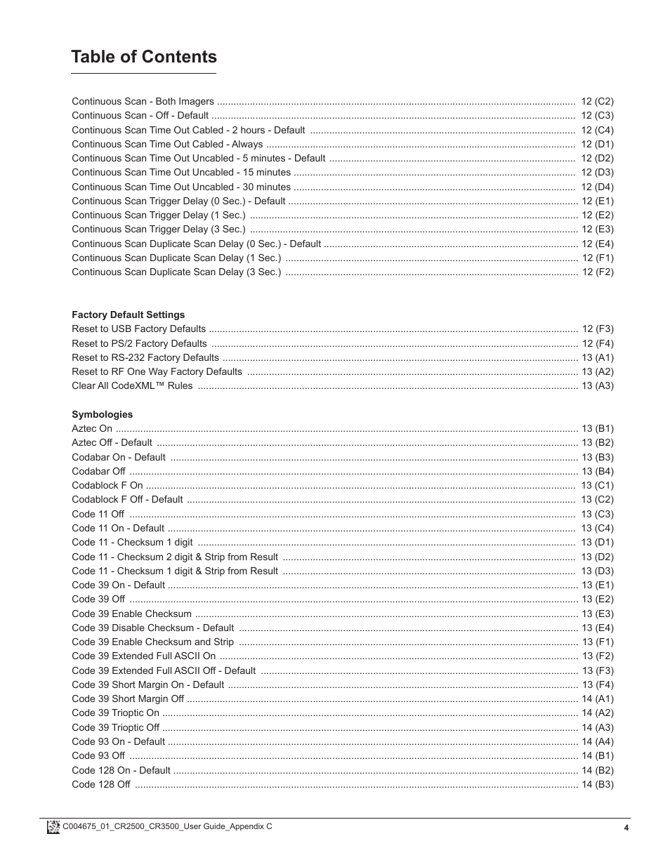 Code CR2500 Programming Code Matrix User Manual | Page 4 / 20