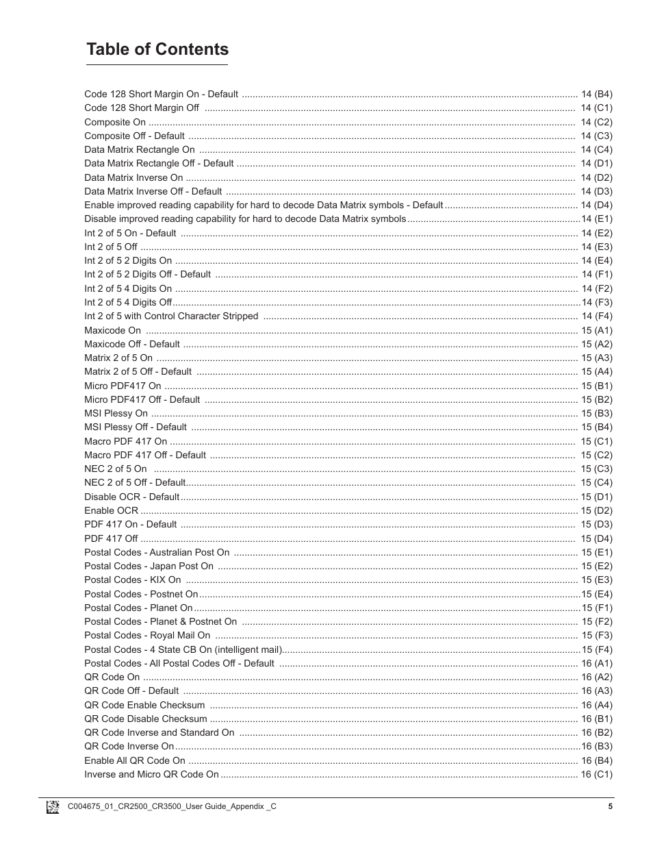 Code CR2500 Programming Code Matrix User Manual | Page 5 / 20