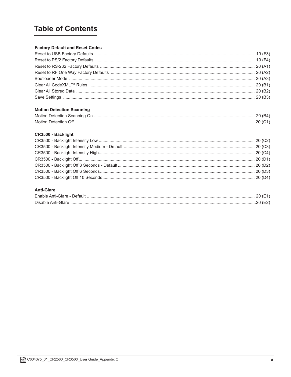 Code CR2500 Programming Code Matrix User Manual | Page 8 / 20
