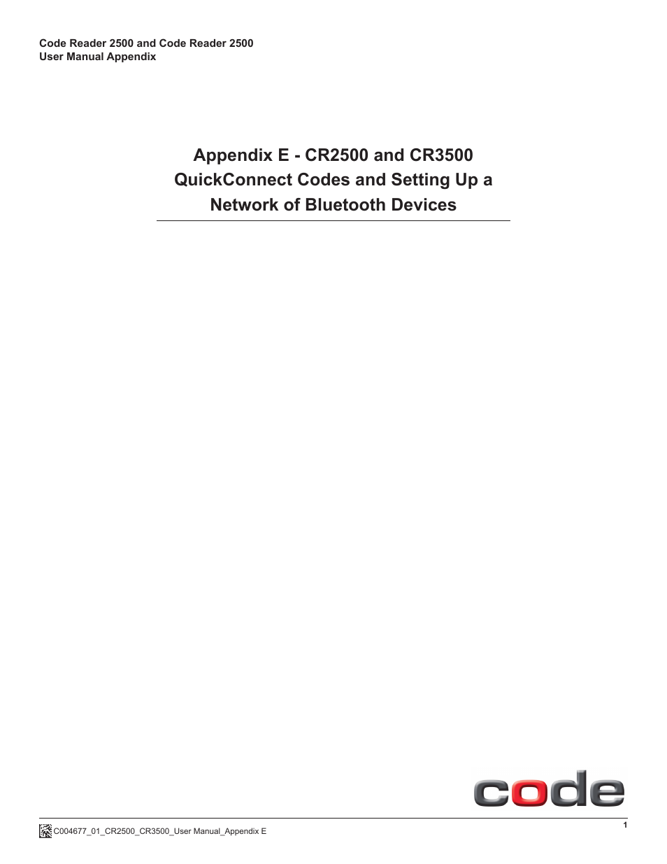 Code CR2500 QuickConnect Codes User Manual | 2 pages