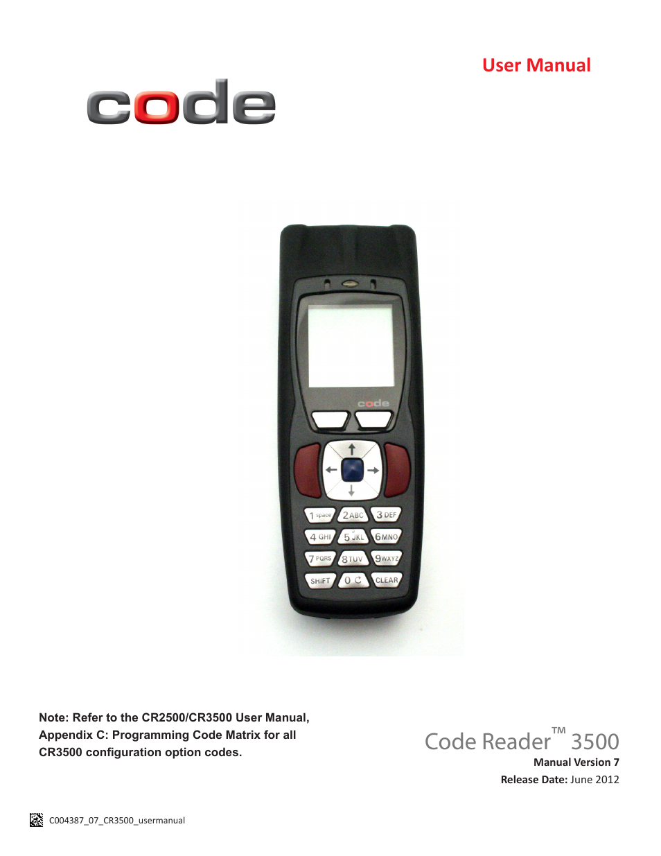 Code CR3500 User Manual | 64 pages