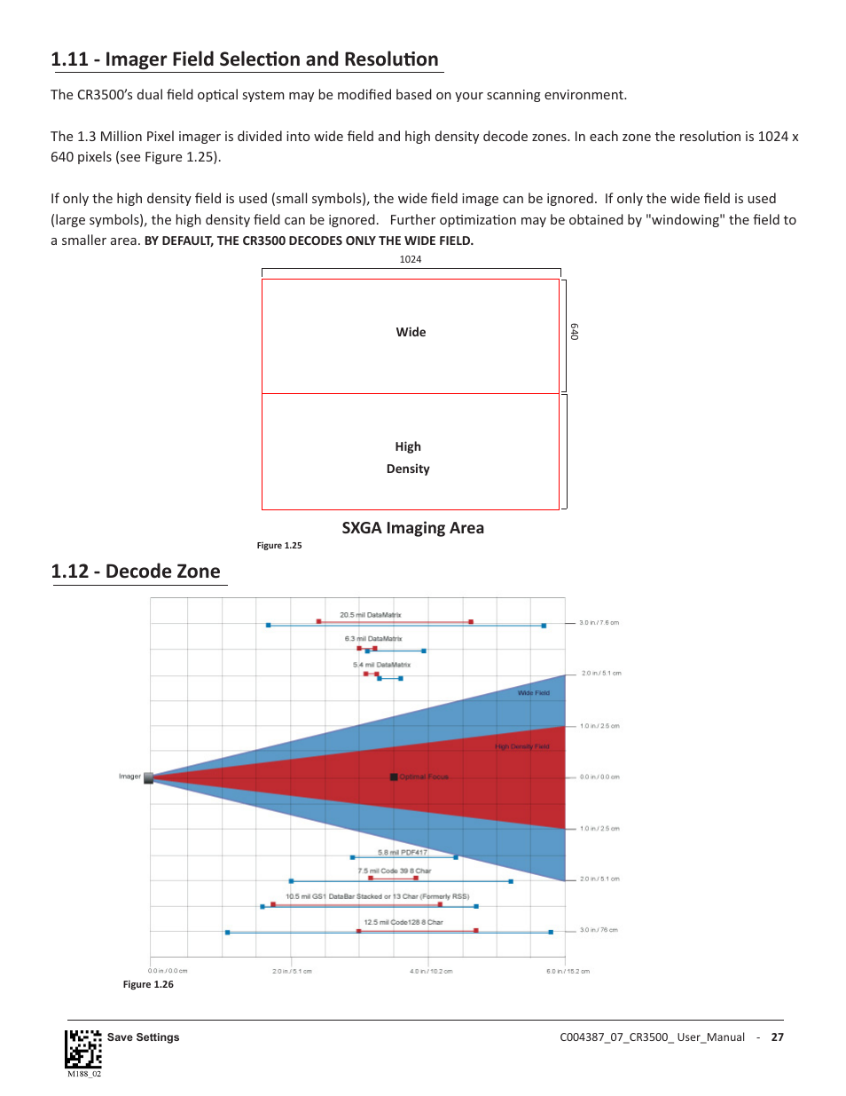 11 - imager field selection and resolution, 12 - decode zone, Sxga imaging area | Code CR3500 User Manual | Page 33 / 64