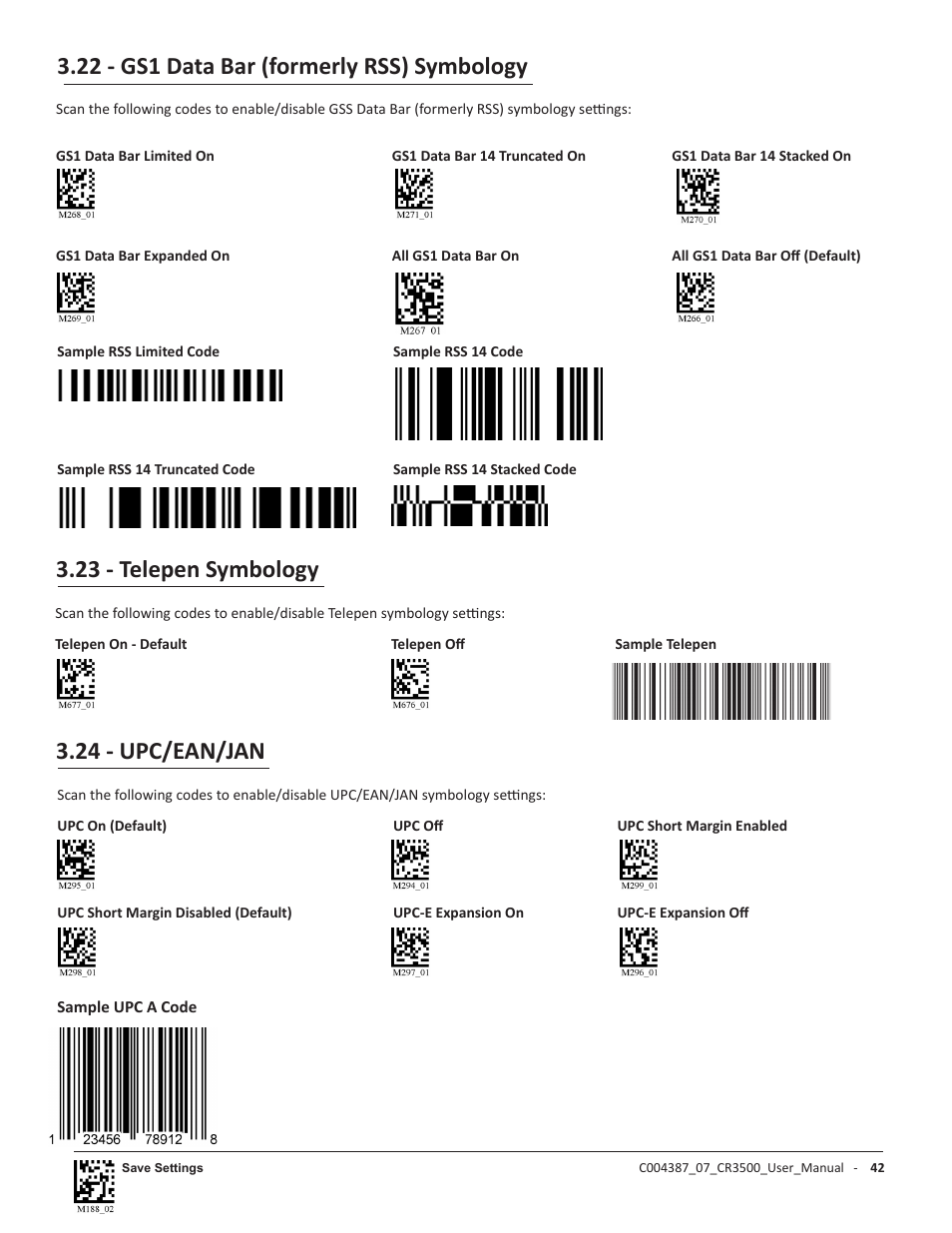 22 - gs1 data bar (formerly rss) symbology | Code CR3500 User Manual | Page 48 / 64