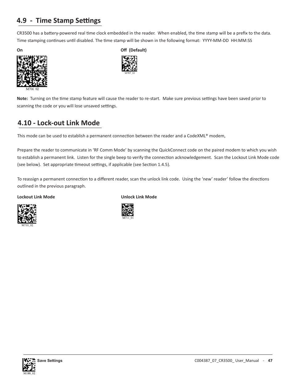 9 - time stamp settings, 10 - lock-out link mode | Code CR3500 User Manual | Page 53 / 64