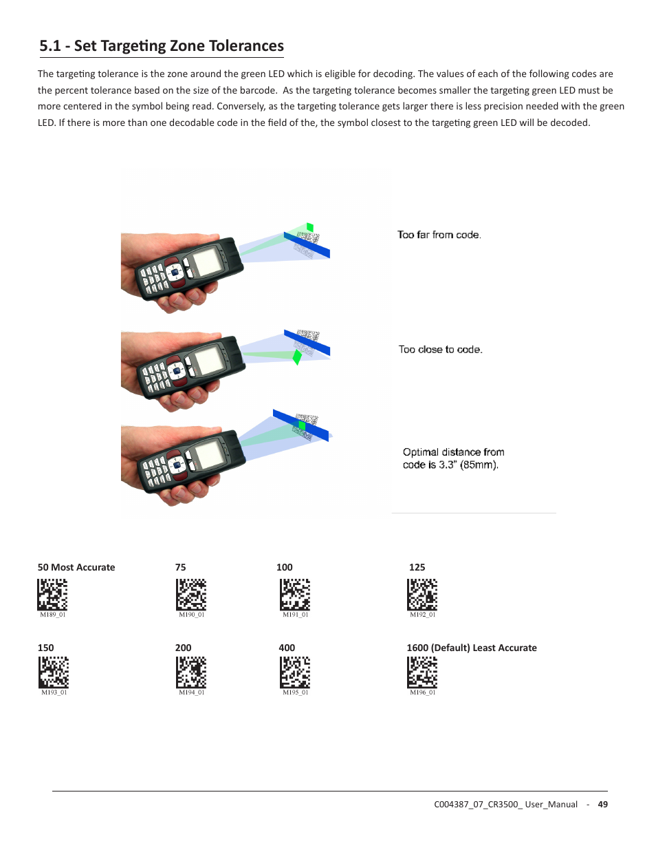 1 - set targeting zone tolerances | Code CR3500 User Manual | Page 55 / 64