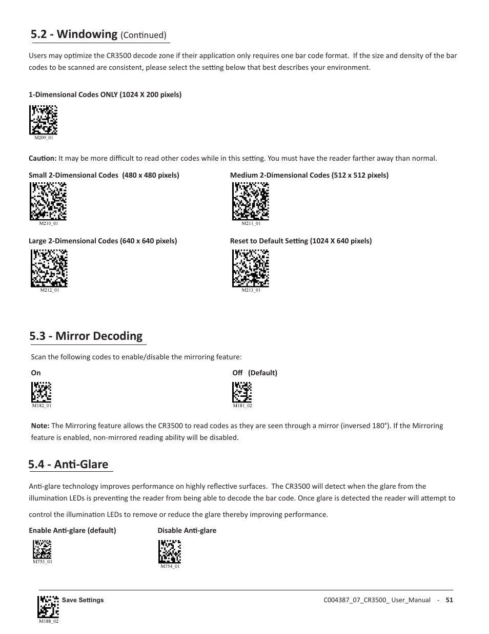 3 - mirror decoding, 2 - windowing, 4 - anti-glare | Code CR3500 User Manual | Page 57 / 64