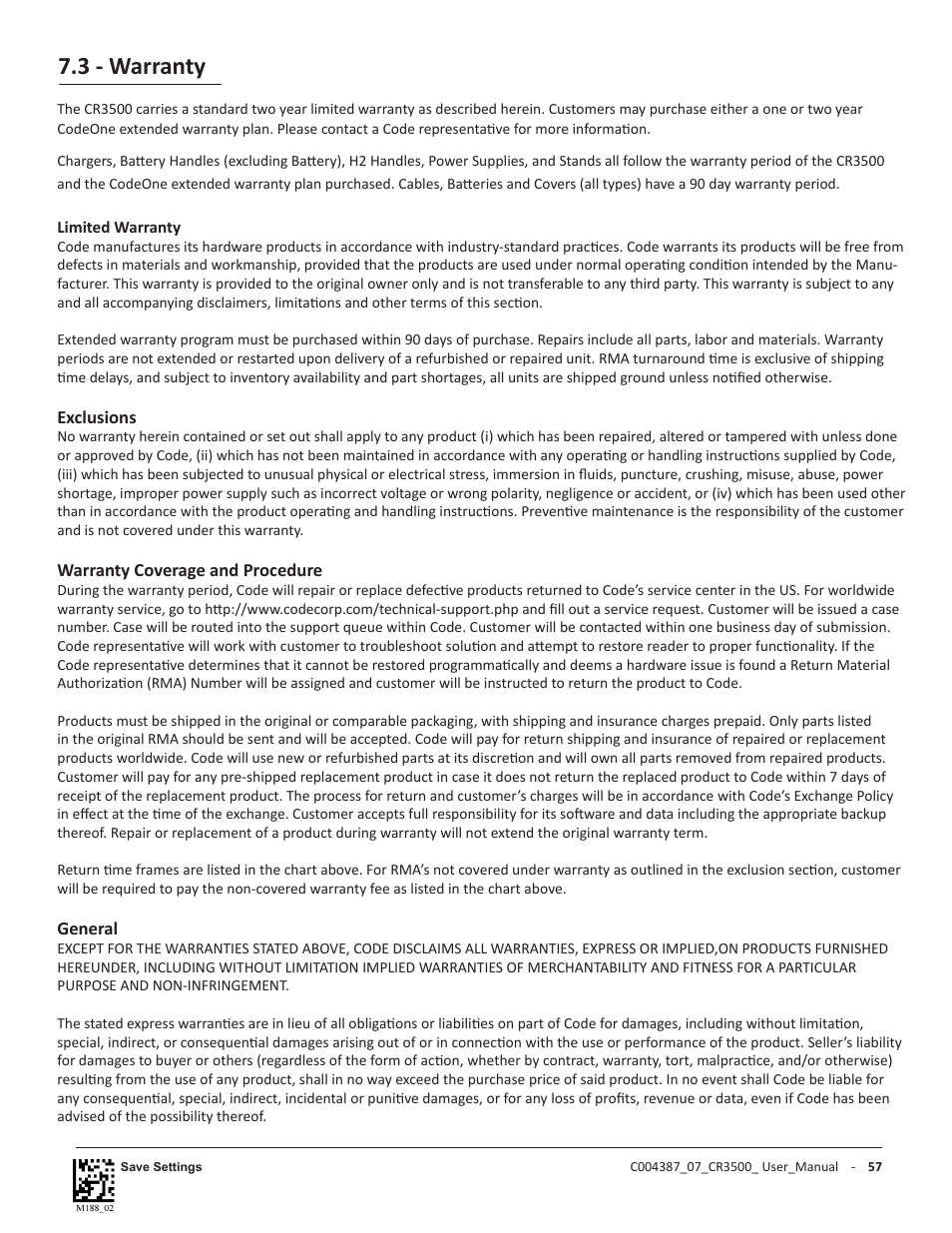 3 - warranty | Code CR3500 User Manual | Page 63 / 64