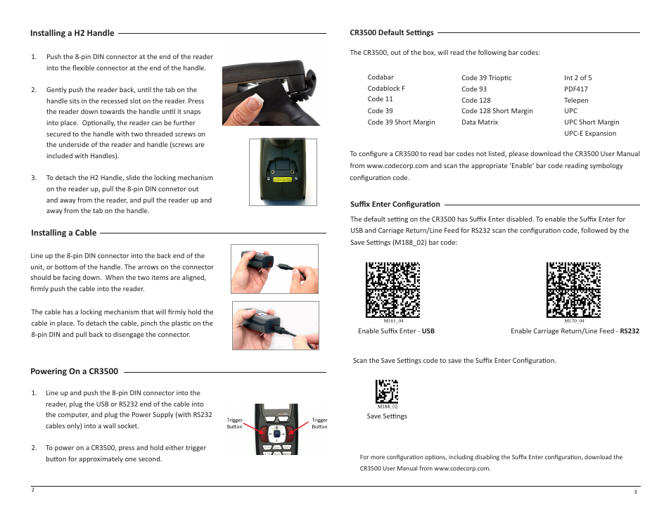 Code CR3500 Cabled Quick Start User Manual | Page 2 / 2