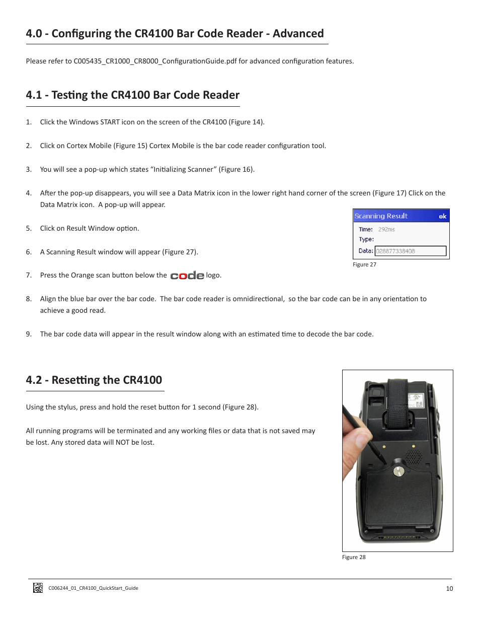 Code CR4100 Quick Start User Manual | Page 14 / 14
