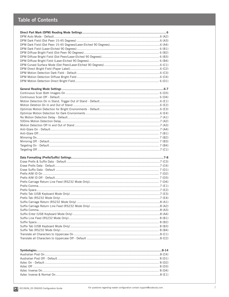 Code CR6000 Configuration Guide v0956 User Manual | Page 2 / 17