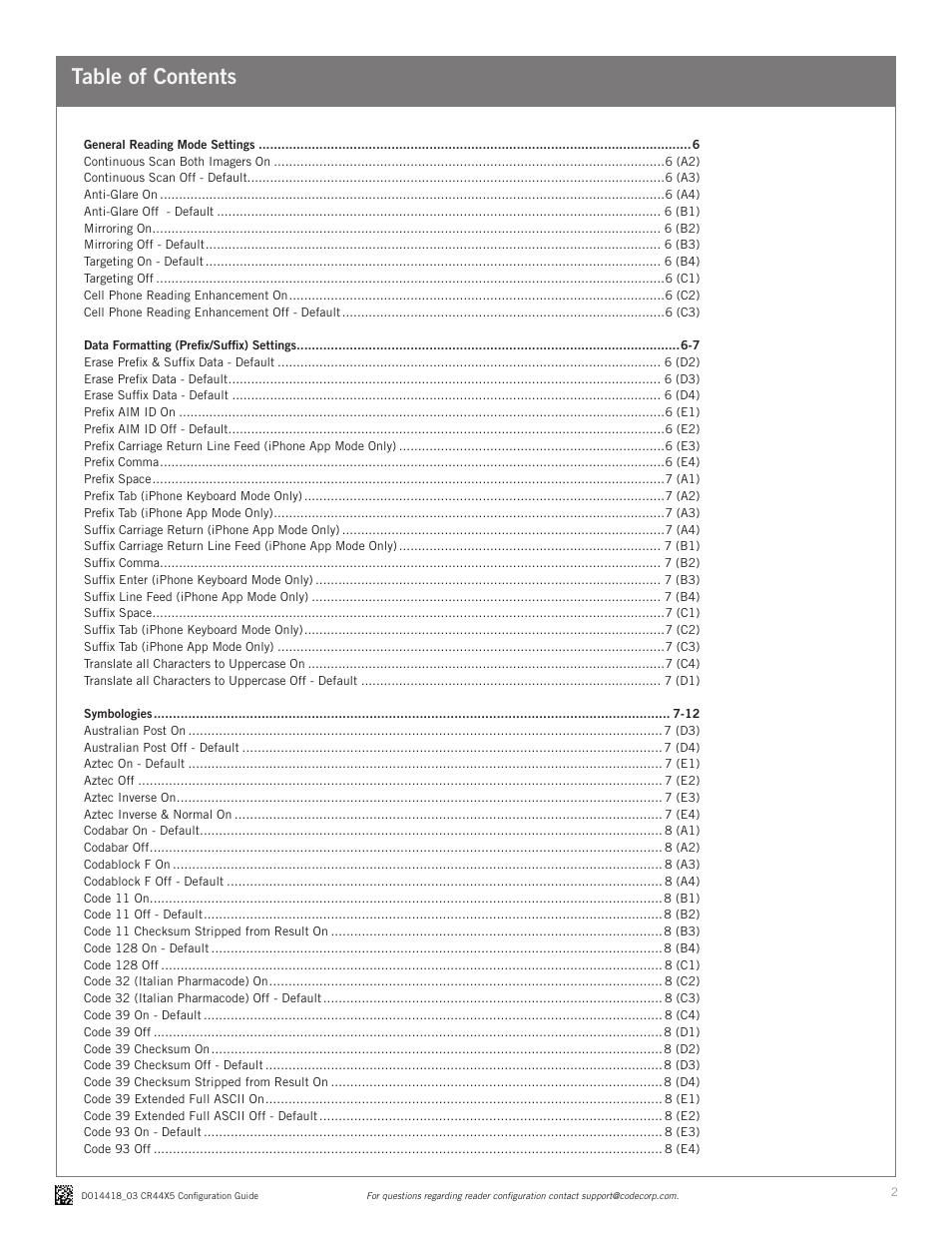 Code CR4405 Configuration Guide v0976 User Manual | Page 2 / 15