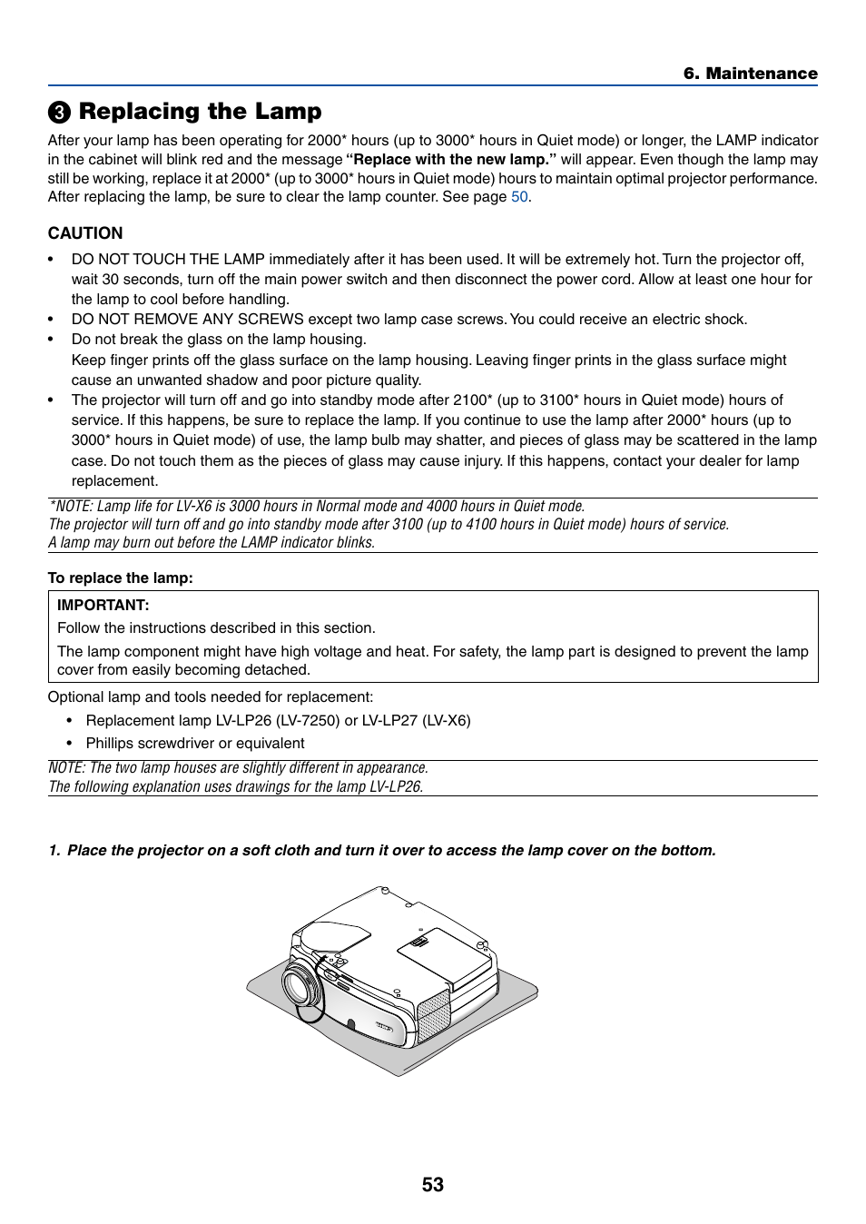 3) replacing the lamp, ᕣ replacing the lamp, If this is lit g | Replacing the lamp | Canon LV-X6 User Manual | Page 62 / 77