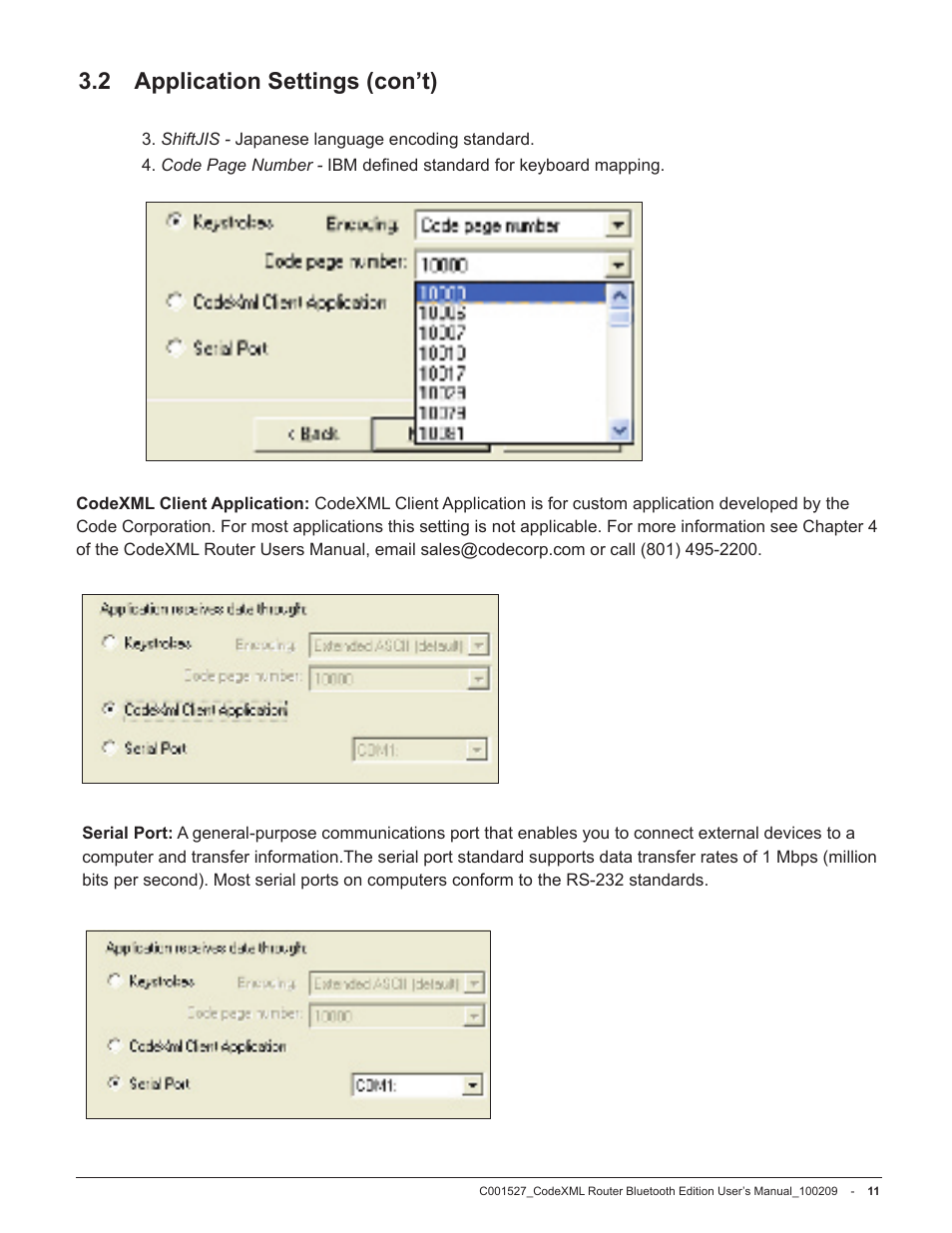 2 application settings (con’t) | Code CodeXML Router User Manual | Page 14 / 21