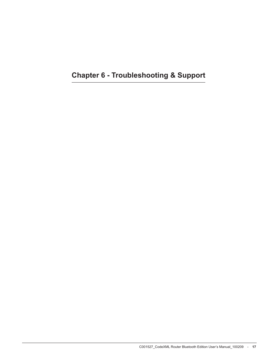 Chapter 6 - troubleshooting & support | Code CodeXML Router User Manual | Page 20 / 21