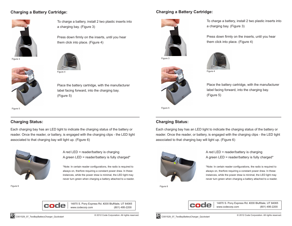 Code Two-Bay Battery Charger User Manual | 2 pages