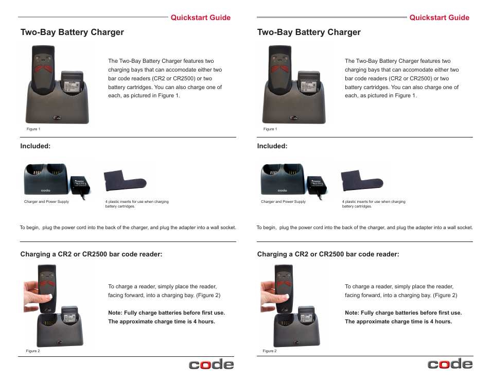 Two-bay battery charger, Quickstart guide | Code Two-Bay Battery Charger User Manual | Page 2 / 2