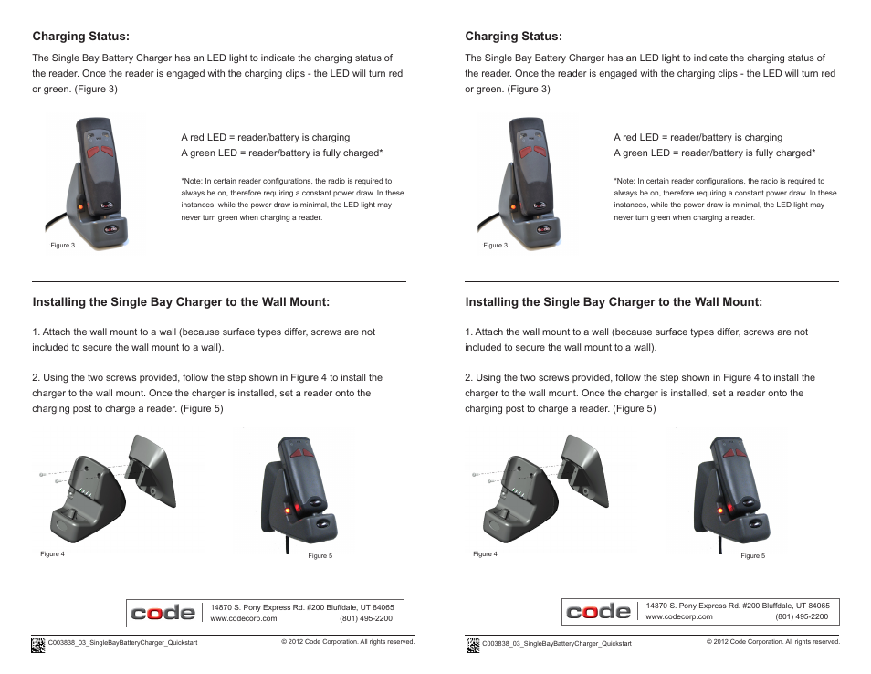 Code Single-Bay Battery Charger User Manual | 2 pages