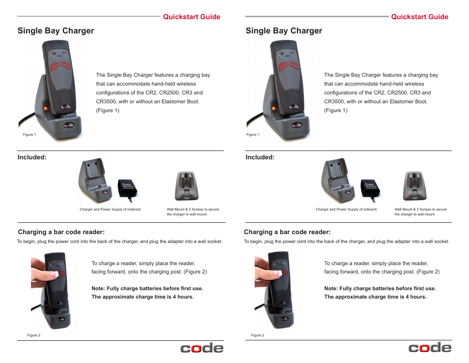 Single bay charger, Quickstart guide | Code Single-Bay Battery Charger User Manual | Page 2 / 2