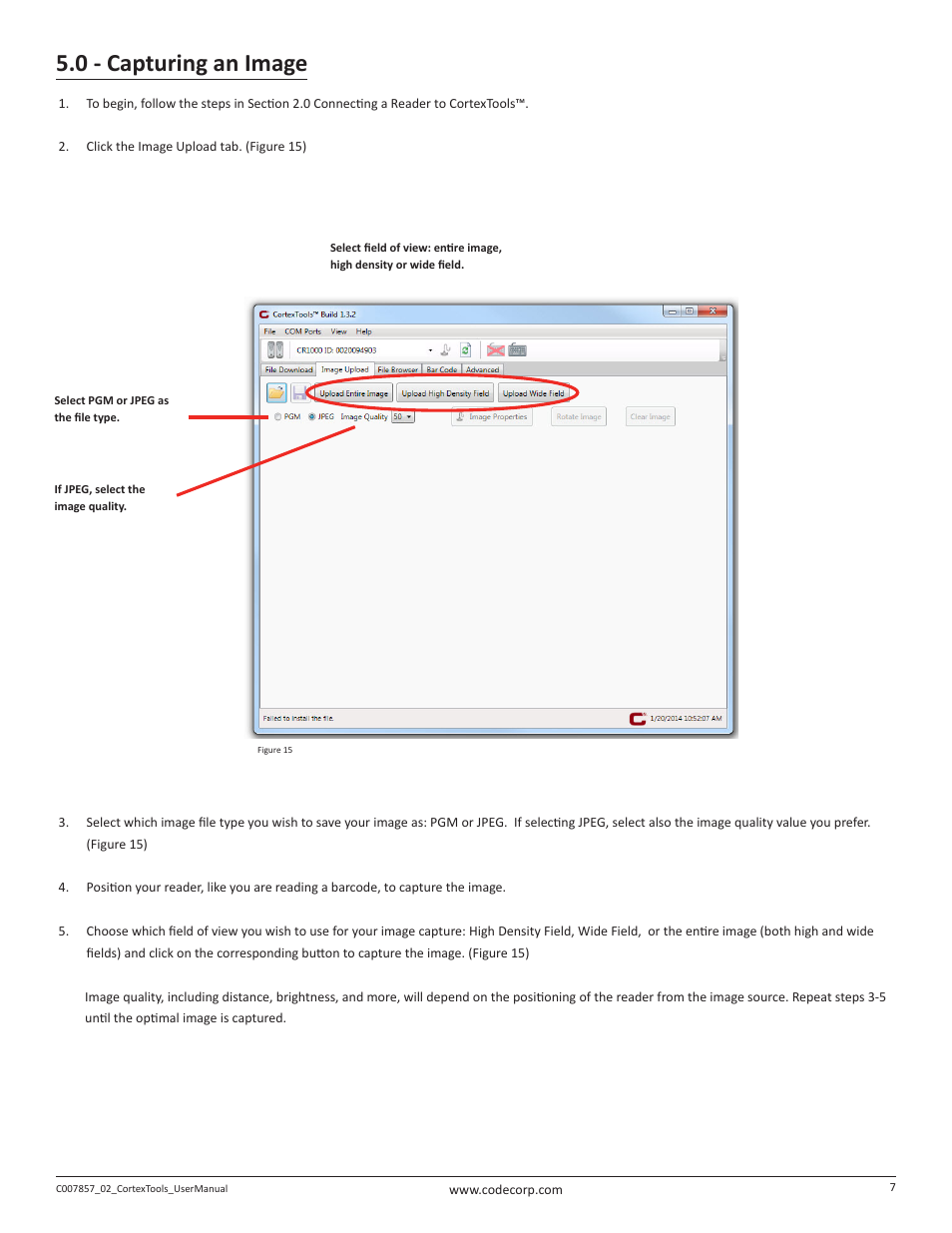 0 - capturing an image | Code CortexTools User Manual | Page 10 / 12