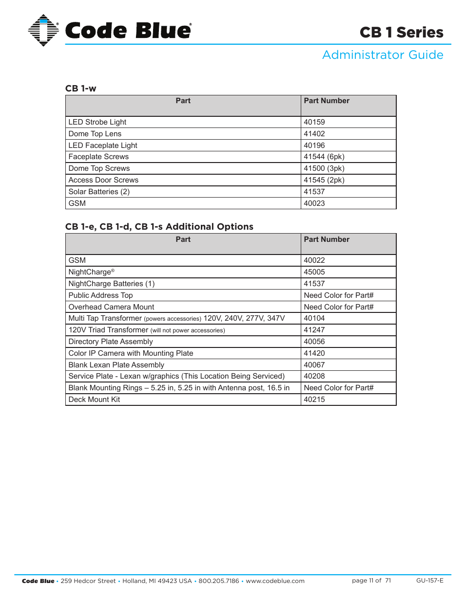 Cb 1 series, Administrator guide | Code Blue CB 1-E ECONOMICAL HELP POINT User Manual | Page 11 / 71