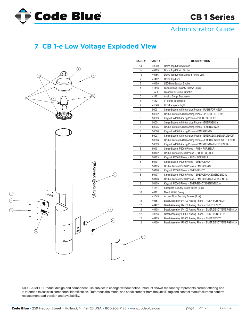 Cb 1 series | Code Blue CB 1-E ECONOMICAL HELP POINT User Manual | Page 15 / 71