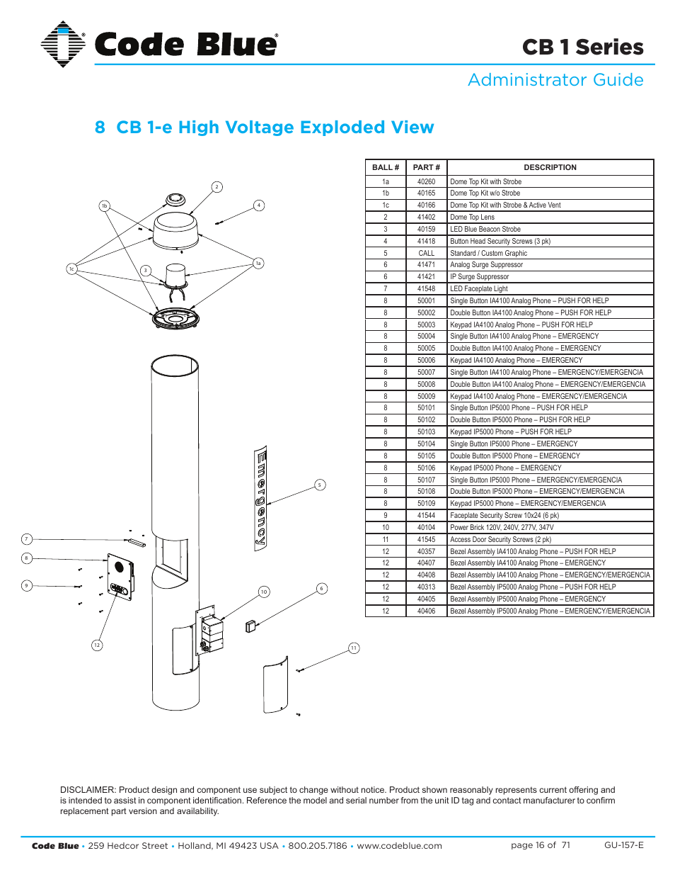 Cb 1 series | Code Blue CB 1-E ECONOMICAL HELP POINT User Manual | Page 16 / 71