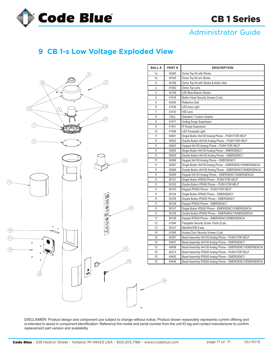 Cb 1 series | Code Blue CB 1-E ECONOMICAL HELP POINT User Manual | Page 17 / 71